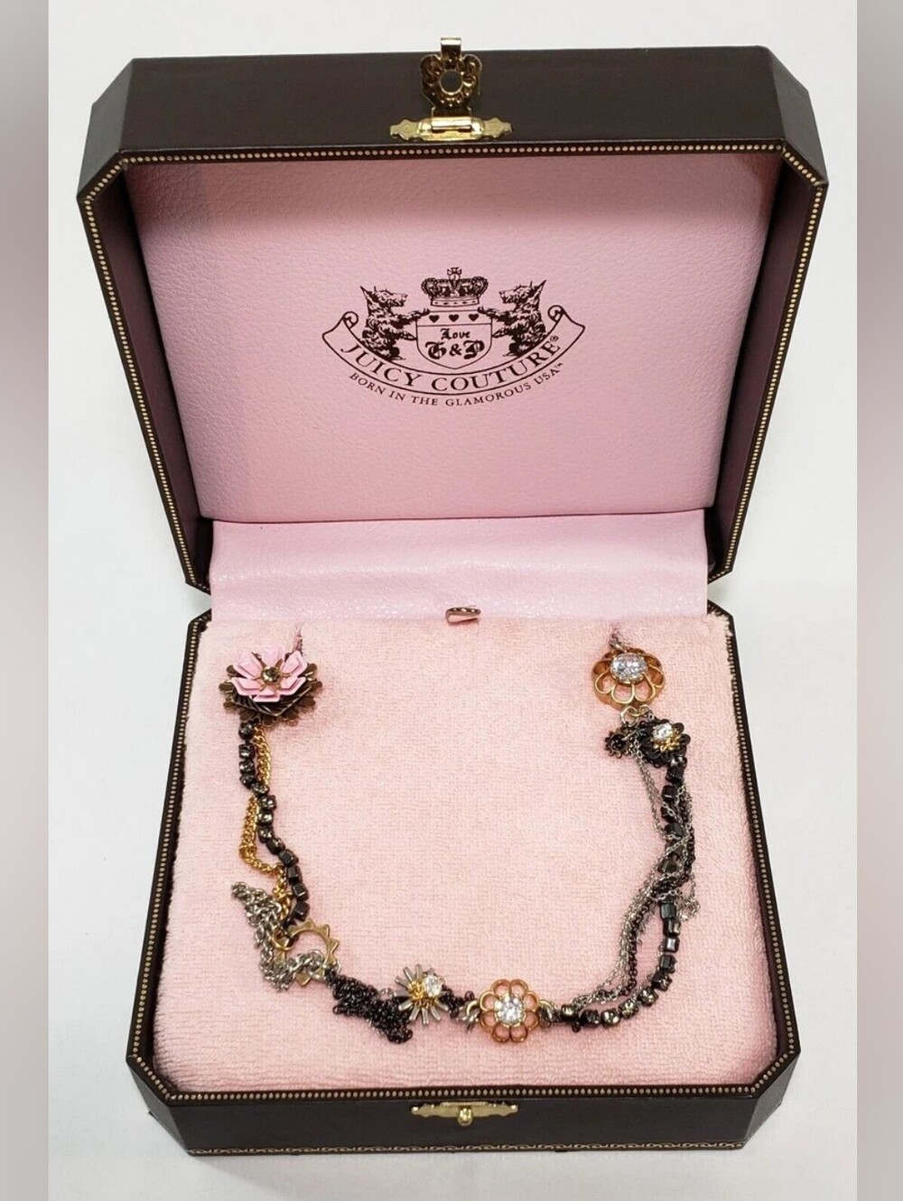 Juicy Couture Y2K Pink Floral Multi-Chain Necklace